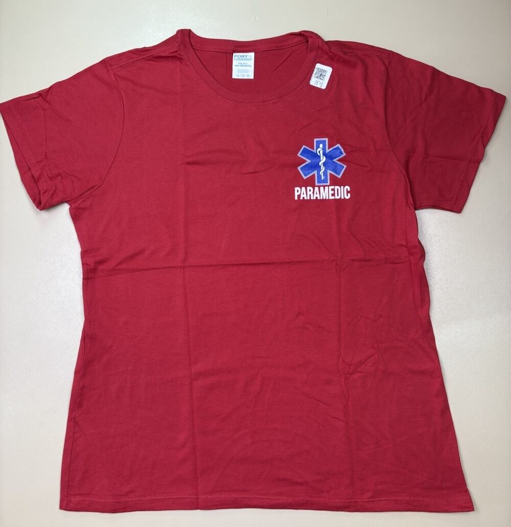 Paramedic Star of Life Graphic T-Shirt Red Port & Company Womens XL NWT EMS EMT